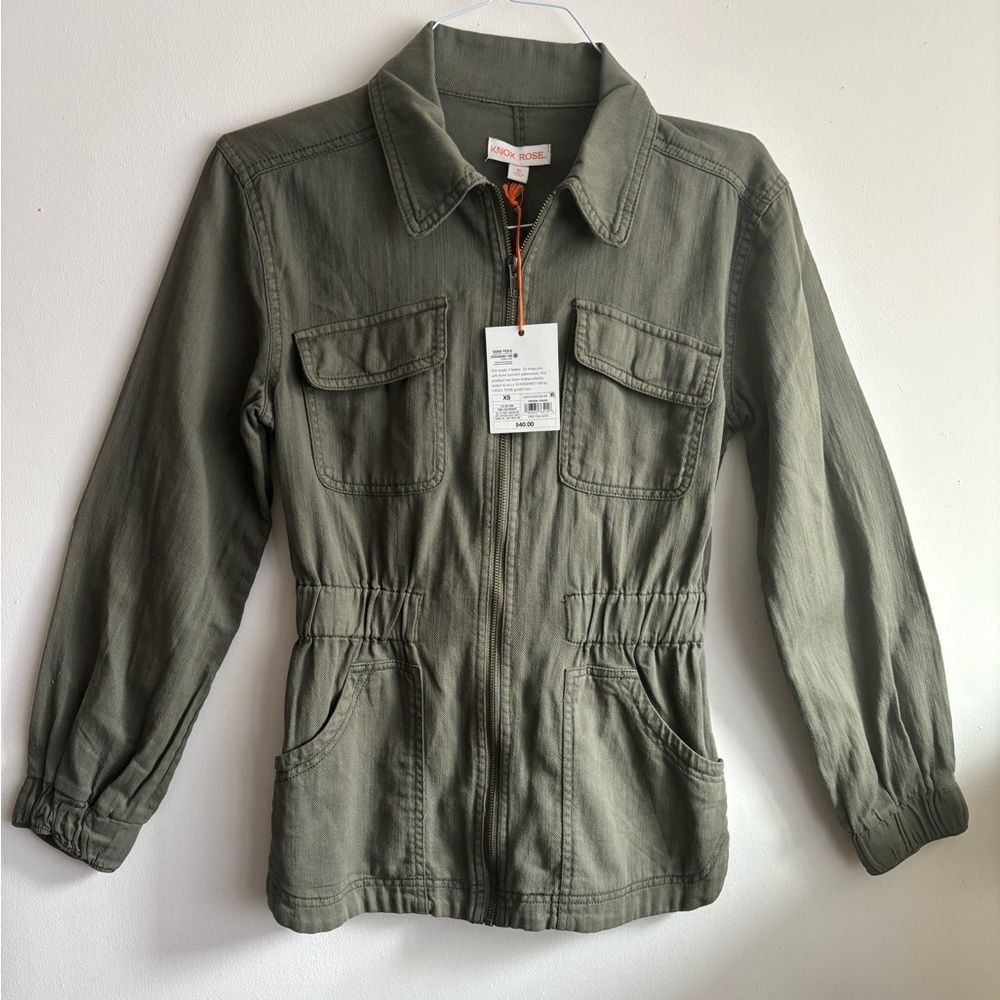 Knox Rose Army Green Cargo Zip-Up Jacket Size XS